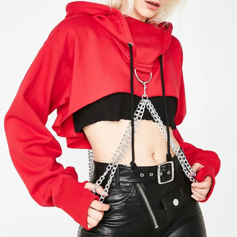 

Women Gothic Punk Hoodie Sweatshirt Jumper Cotton Crop Top Long Sleeve Casual Pullover Tops 2019 Summer Newest