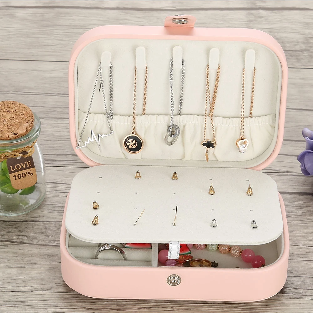 

Korean Style Fresh And Simple Girl Earrings Plate Jewelry Box Protable Leather Earrings Ring Multi-function Jewelry Storage Box