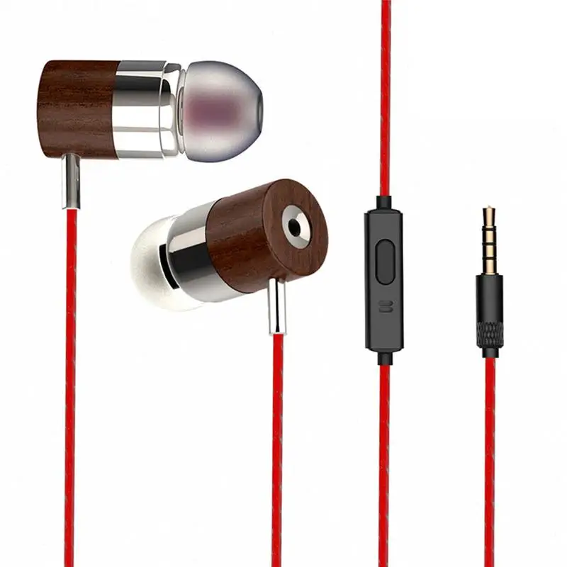 

Wooden Mobile Phone Wired Headset In-ear With Microphone Remote Control High Sound Quality Noise Reduction Subwoofer Comfortable