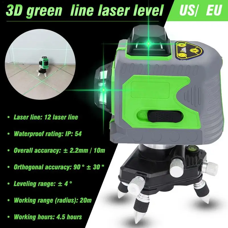 

12 Lines 3D Level Self-Leveling 360 Horizontal And Vertical Cross Super Powerful Green Laser Beam Line Dropshipping