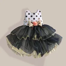 Хлопковое платье для девочек с принтом в горошек черное многослойное нарядное детское платье принцессы свадебные платья для девочек с кружевным бантом robe fille enfant размеры от 2 до 7 лет