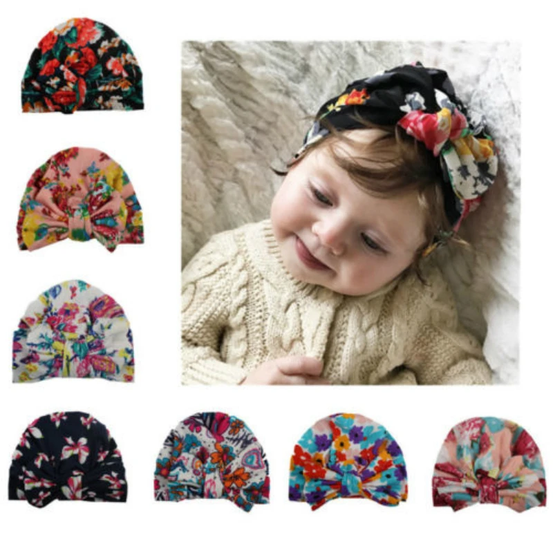 

UK Newborn Baby Girl Toddler Floral Hospital Cap Infant Comfy Bowknot Beanie Hat