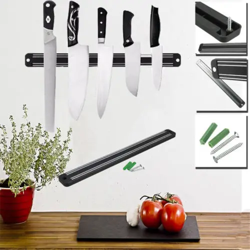 Магнитный держатель для ножей, настенный держатель для кухонных принадлежностей, магнитная стойка для хранения, черный металлический нож из АБС-пластика