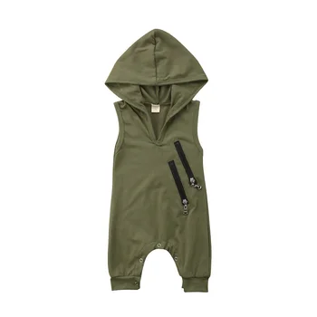 

Hot Selling Lovely Baby Boys Sleeveless Rompers Army Green Hooded Rompers For Newborn Baby Boys Casual Jumpsuit Outfit Clothes