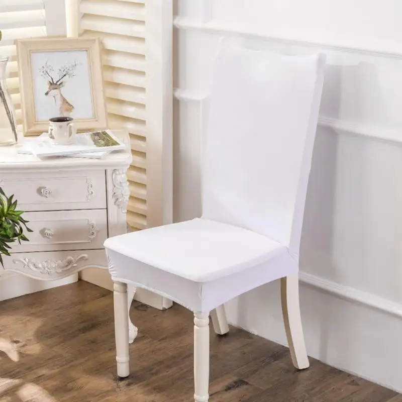 

4/6pcs Chair Cover Simple White Color Elastic Thin Stretch Seat Case Slipcover Chair Cover Home Hotel Banquet Decoration