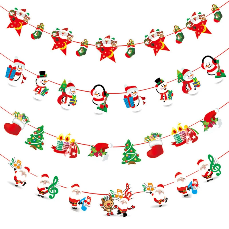 

1pc Hot Sale Hanging Banner Fashion Santa Claus Multi Style Elk Stage Set Paper Christmas Xmas Party Sock Decor Hanging Flags