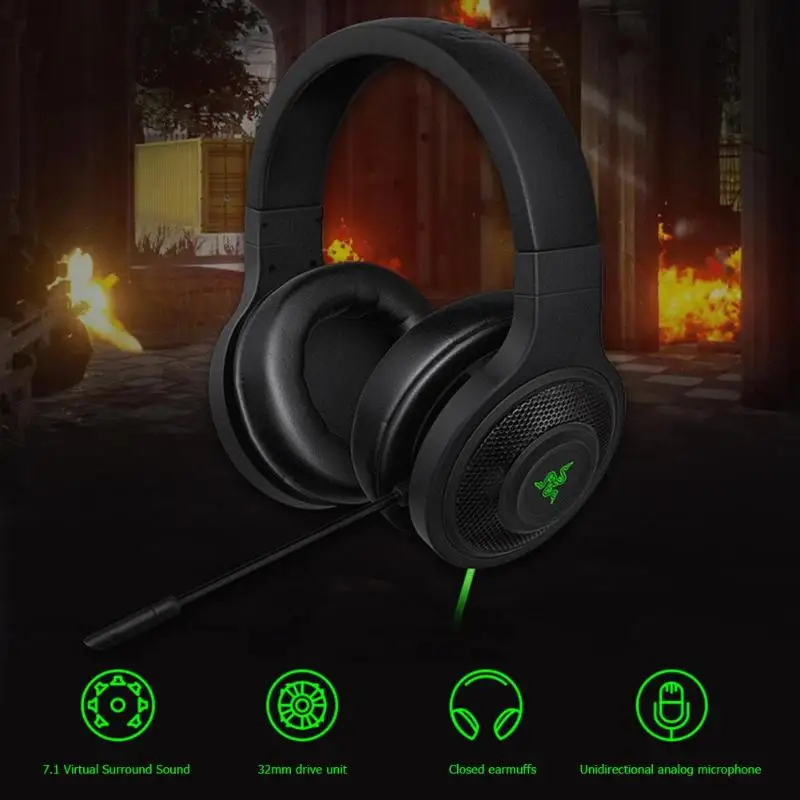 Razer kraken Essential Standard Headphone Noise Isolating Over-Ear Wired Gaming Headset Analog 3.5m