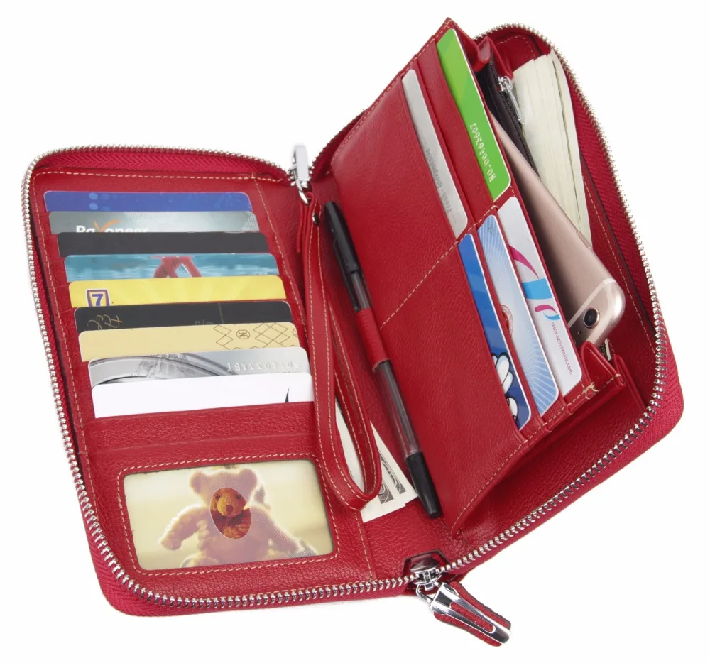 Womens Leather Zip Around Travel Wallet