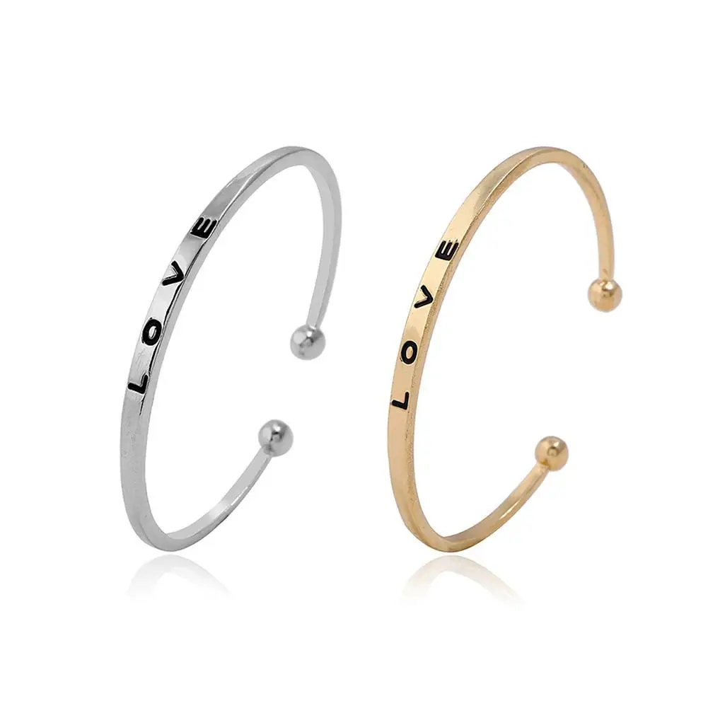 

Women Simple Style Alloy LOVE Lettering Print Pattern Gold Silver Color Bracelet Jewelry Charming Gift For Lover Family