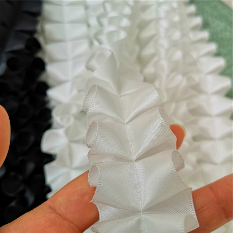 

4CM Wide Pleated Satin Chiffon Folded Sewing Lace Fabric Embroidery Applique Trim Ribbon Guipure Evening Dress Collar DIY Carfts