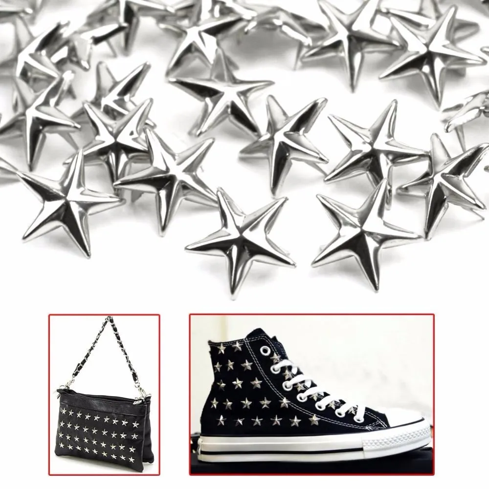 

1 Bag Silver Star Studs Spikes Metal Leathercraft DIY Spots Nailhead Rock Punk Shoes Clothes Garment Sewing Decoration