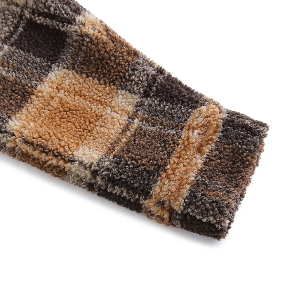 low cost Jacket Women Winter Zipper Short Plaid Jacket Turn Down Collar Long Sleeve Female Clothes Jackets C