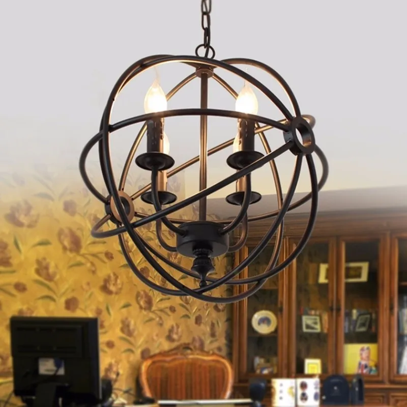 

Vintage Iron E14 Globe Light 6 Bulb Orb Chain Candle Pendant Lamp Lighting Fixture Cover Base For Restaurant Home Decor 220V