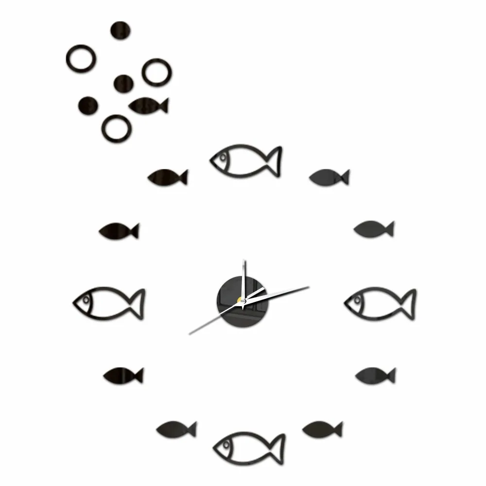 Small Fish Bubbles Diy Self--adhesive 3d Modern Design Wall Clock Home Decorative Quartz Sticker | Дом и сад