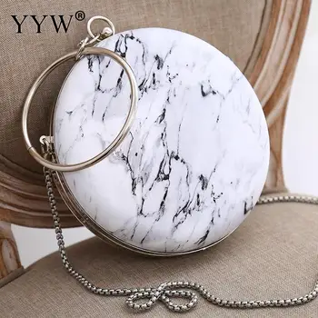 

2019 Fashion Marble Clutch Handbag Women White Pu Messenger Bag Lady Chain Round Evening Shoulder Bag Hoop Portable Crossbody