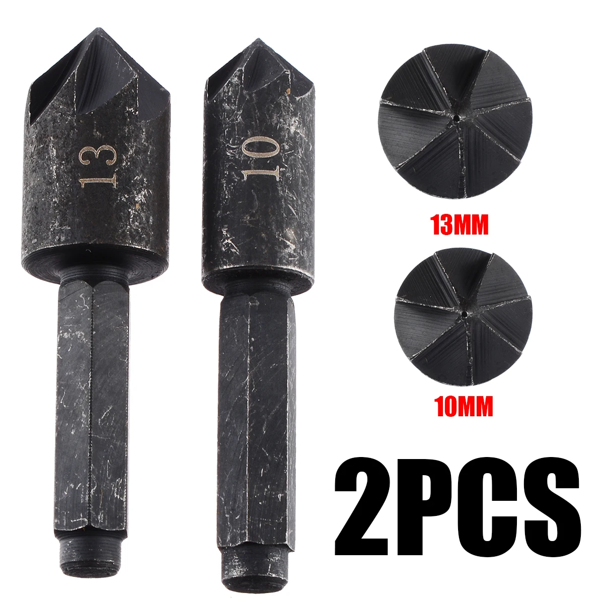 2PCS 7 Flute Countersink Drill Bit 1/4" Hex Shank Countersink Drill Bit