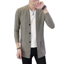 Повседневные осенне-зимние свитера Мода мужские модные однотонные трикотажные кардиганы однобортные зимние топы с длинными рукавами для мужчин