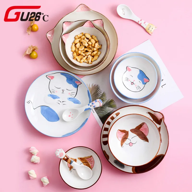 

Ceramic Japanese and Korea Creative Breakfast Steak Children's Fruit Plate 6 or 8 Inch Hand Painted Animal Cutlery Cartoon Dish