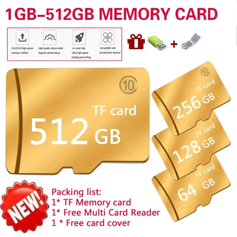 Карта памяти SD карта памяти 2 Гб-512 ГБ Золотая Micro SD нейтральная высокая скорость чтения 80 МБ SDHC с картой карта считывателя крышка