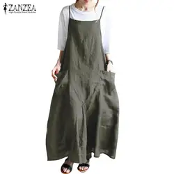 Лето Осень длинное платье ZANZEA для женщин макси платья женский Туника без рукавов Vestidos Femme мешковатые ремень сарафан негабаритных 5XL