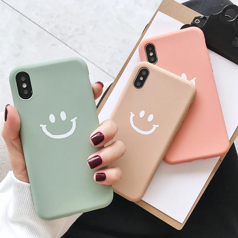 

Ottwn Candy Color Cases For iPhone 6 For iPhone 6s 7 8 Plus X XR XS Max Silicone Smile Face Phone Case Soft TPU Back Cover Coque