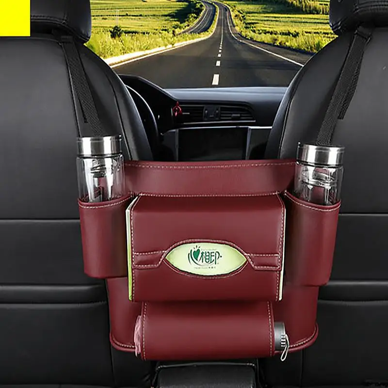 Luxury Updated Leather Car Seat Back Hanging Bag Tissue Box Storage Bag