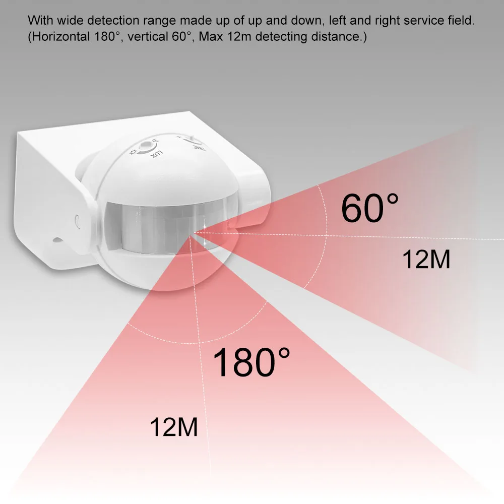 180 Degree Lighting PIR Motion Movement Sensor Detector Meter Switch Outdoor 