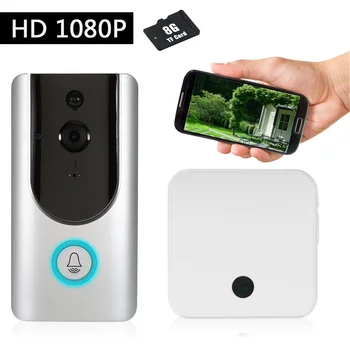 

1080P WiFi Wireless Security Doorbell with 8G TF Card Smart Visual Intercom Recording Video Door Phone +Wireless Doorbell Chime