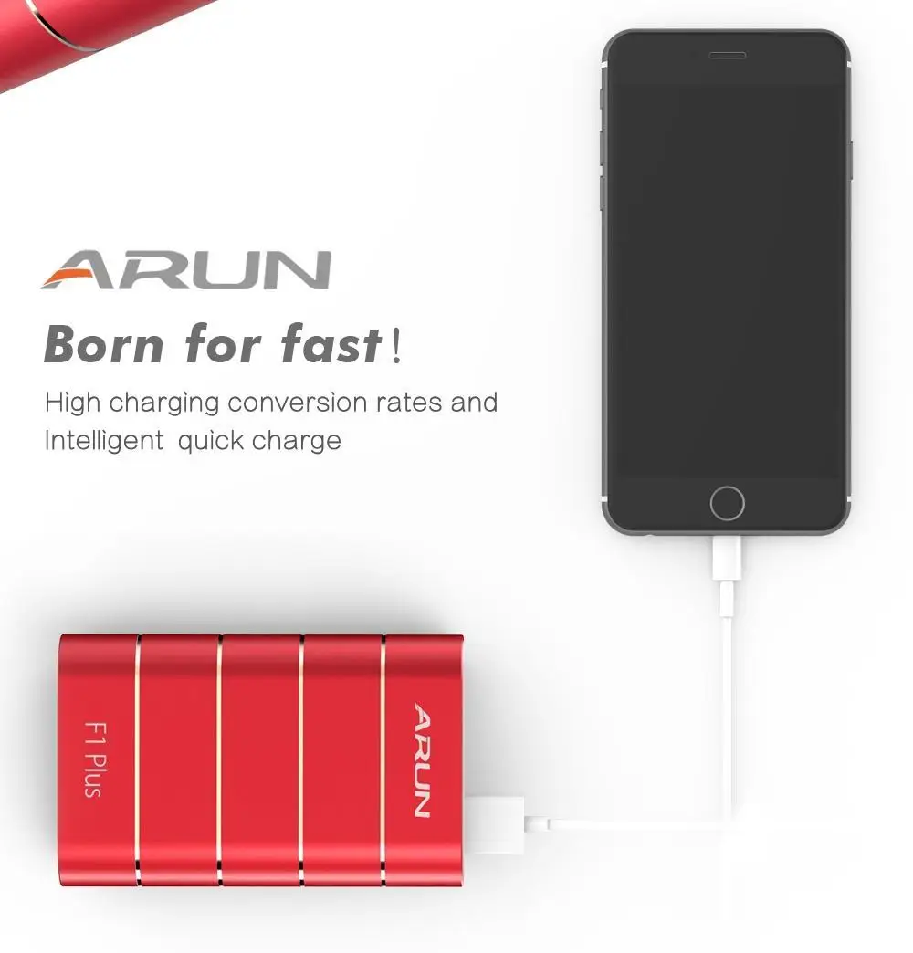 

ARUN 10000mAh Power Bank QC 3.0 Type-c Fast Charging External 18650 Battery Mobile Charger For Huawei Xiaomi iPhone X Powerbank