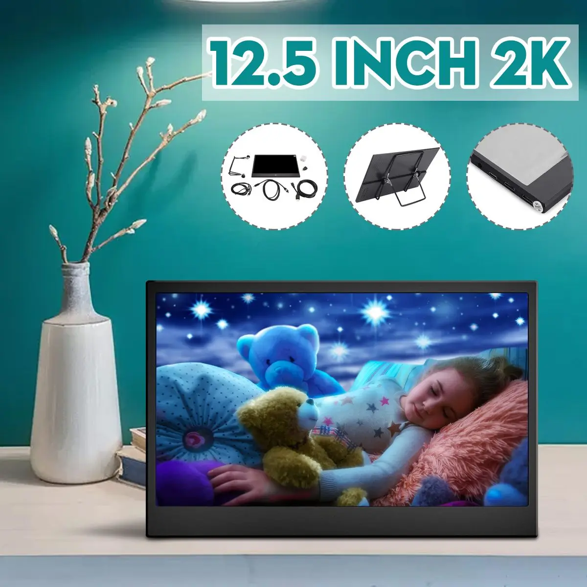 

12.5 Inch Portable Computer Monitor for SHARP 2K LCD Screen USB C Display For Tablet Laptop