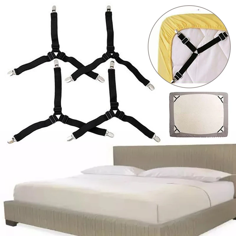 

4pcs Bed Sheet Clips Nonslip Sheet Blanket Fastener Elastic Blanket Gripper Fixing Belt Clips Home Useful Tool