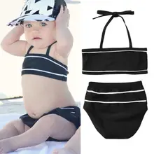 Комплект из 2 предметов для маленьких девочек; купальный костюм с лямкой на шее; купальный костюм для маленьких девочек; набор бикини полосатый купальный костюм