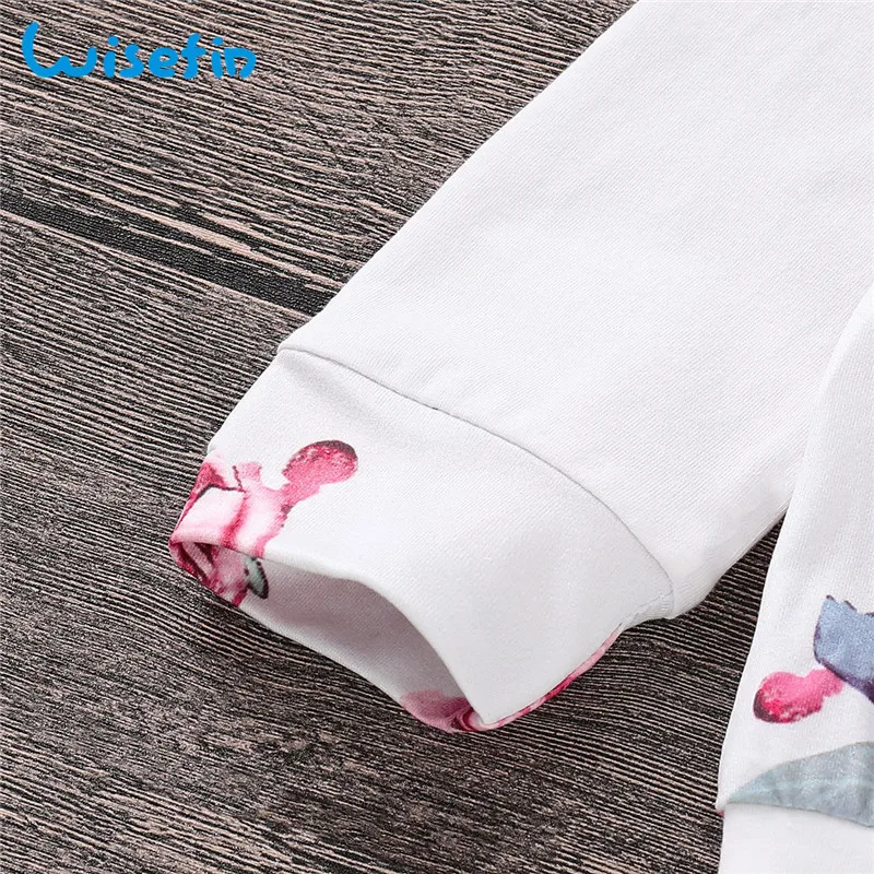 Wisefin комплект одежды для новорожденных девочек, одежда с цветочным принтом для малышей Модный комплект одежды с длинными рукавами для маленьких девочек, толстовка+ штаны+ повязка на голову, D30