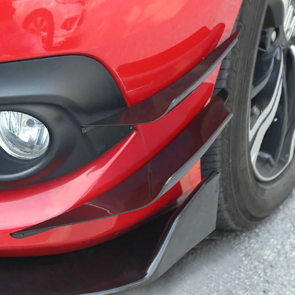 

4 Pieces Universal Carbon Fiber Front Bumper Splitter Fins Trim Set Black