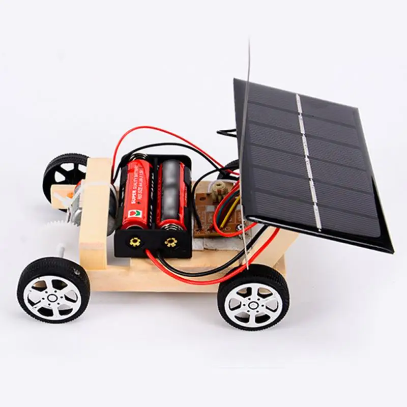 Solar Powered Mini RC Car Funny Vehicle Wooden Kids Gift DIY Assembly Intelligence Building Tube Wireless Educational Toy Model