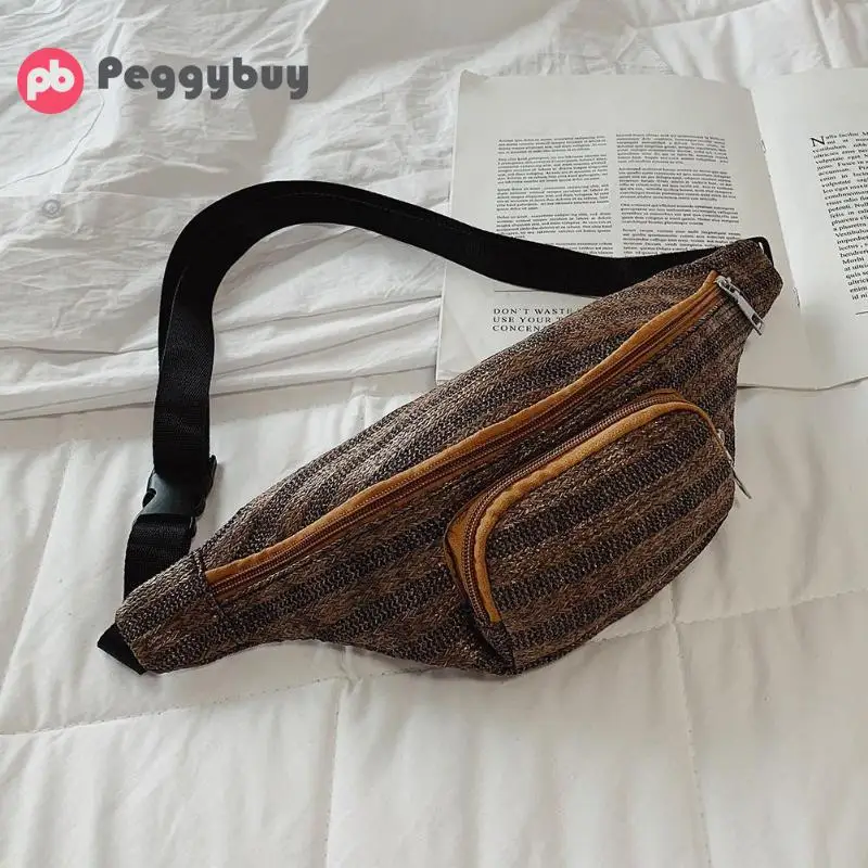 

Summer Beach Bohemian Waist Bag for Women Straw Weave Pouch Bag Belt Girls Fanny Belt Packs Zipper Chest Handbags Bolsa femenina