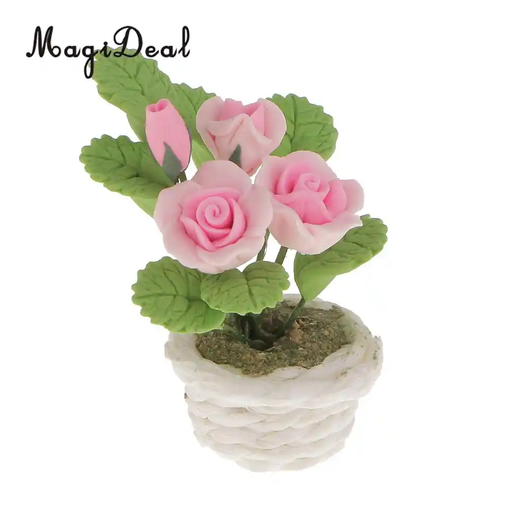 1:12 Scale Dollhouse Clay Flower Basket Miniature Potted Plants Kid Toy Decor