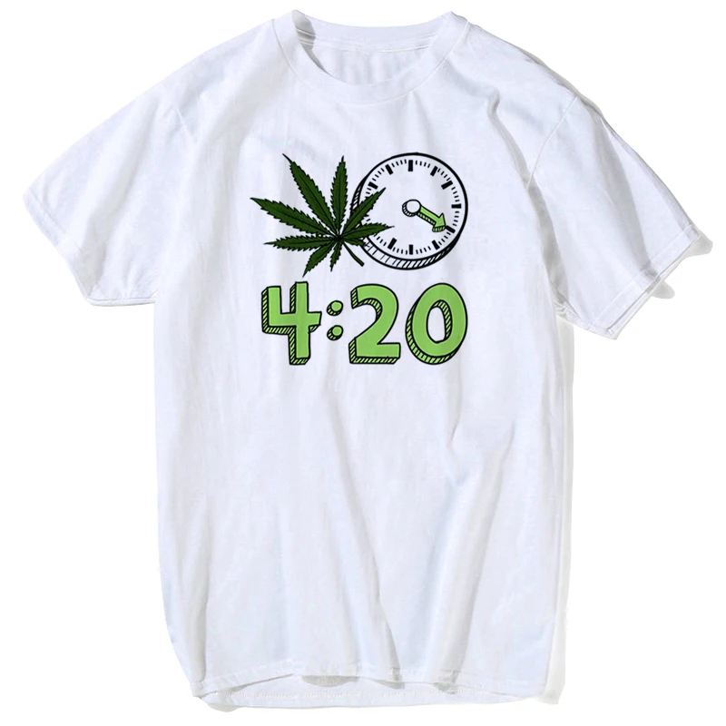 

2018 new Men Print Weed 4:20 it's Time funny T-shirt Short Sleeve O-Neck Summer Unisex Casual Fashion White T shirt s-xl