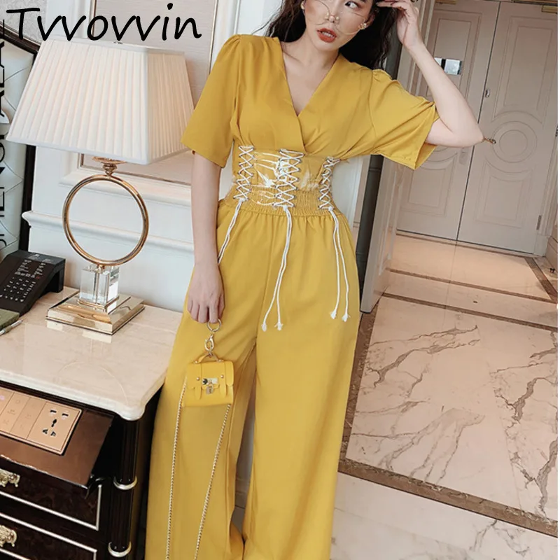 TVVOVVIN Korean Fashion Short Sleeve Rompers For Women V