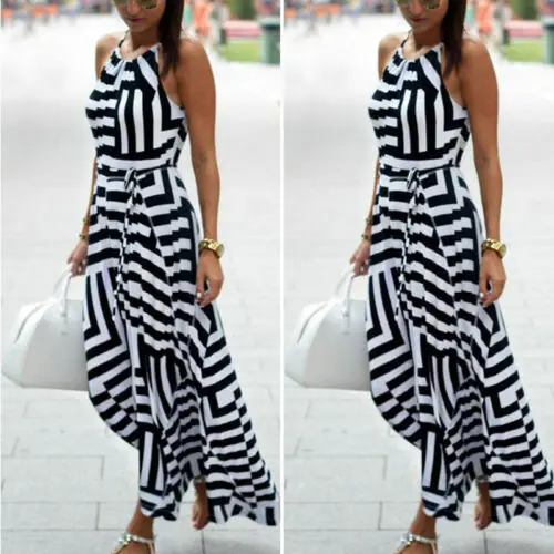 

Hirigin Women Strap Stripe Pattern Bandage Summer Dress Evening Party Beach Sun Dresses