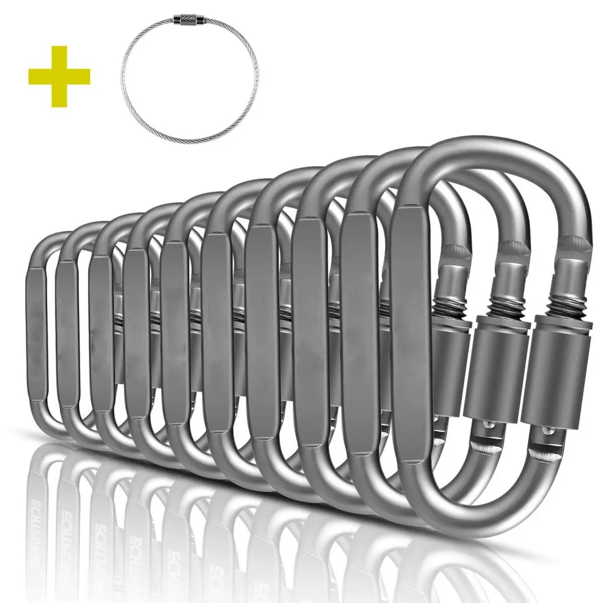 

D-hook aluminum alloy carabiner clip stainless steel with tensioner for outdoor activities, camping, hiking, etc.