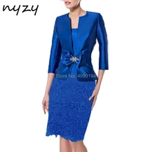 Nyzy M118 платье для мамы и дочки, одежда в стиле vestido madrinha кружевные Сатиновые платья ярко-синего цвета из двух частей Куртка болеро наряды Свадебная вечеринка платье церковная одежда