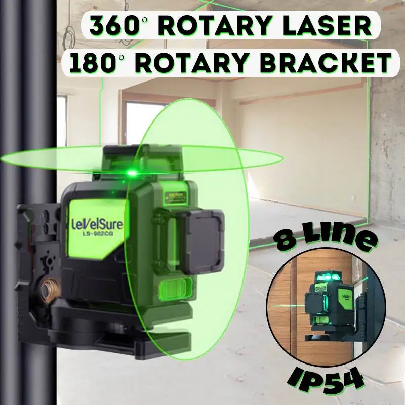 

8 Lines Green Cross Line Laser Level 510nm 3D 360 Degree Rotation Auto Leveling Horizontal Vertical Laser Beam with Bracket