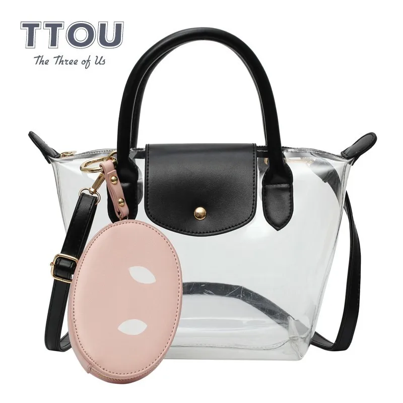 

TTOU Fashion Large Transparent Clear Women Handbags Quality PVC Female 2pcs Shoulder Composite Tote Bag Ladies' Messenger Bags