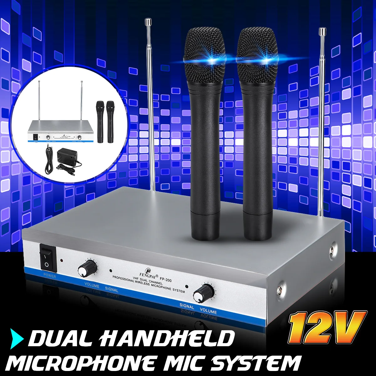 

Wireless 2 Channel Dual Handheld Microphone Mic System with Receiver For Studio Home Kareoke KTV Party Supplies Speakers