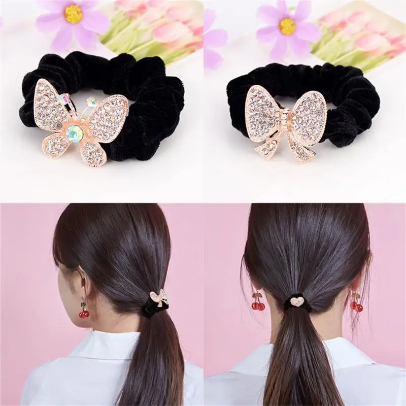 

New Fashion Rhinestones Alloy Thick Hair Rubber Rope Elastics Hair Bands Scrunchie Hair Accessories Gum Ponytail Holder Girls