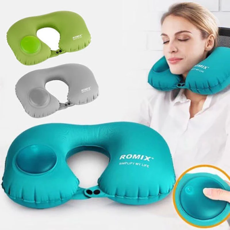 

Brand New Style Travel Neck Pillow Inflatable Pillow Soft U Shaped Head Rest Support Cushion Solid Blue Green Bray Pillow