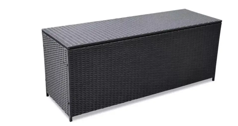 

VidaXL Black Outdoor Storage Box Poly Rattan Suitable For Garden Can Double As A Bench 150x50x60 Cm Garden Chair