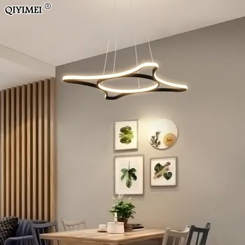 

LED Pendant Lights Shop Bar Dining Kitchen Room Remote Control White Black Painted Cord Luminaria Lighting Hanglamp Fixtures