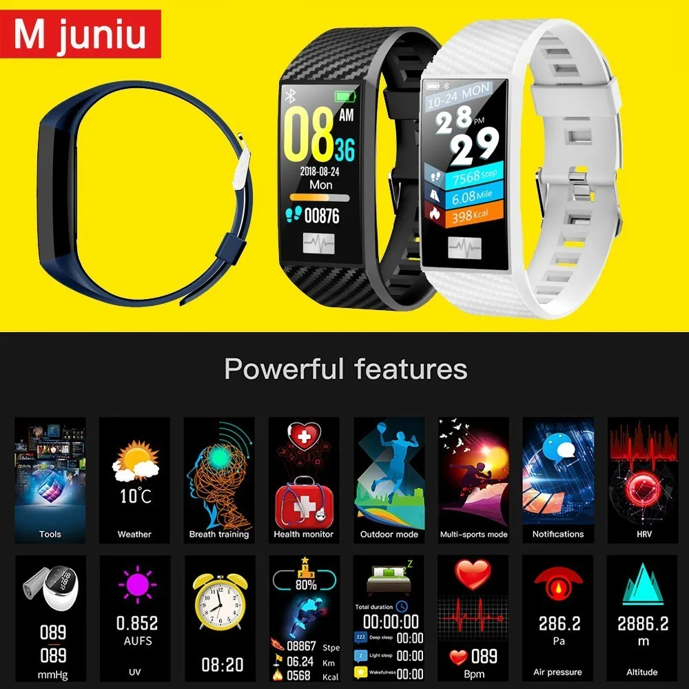 

M-juniu Dt58 Smart Bracelet With Heart Rate Monitor Ecg Blood Pressure Ip68 Fitness Tracker Wrisatband Smart Watch
